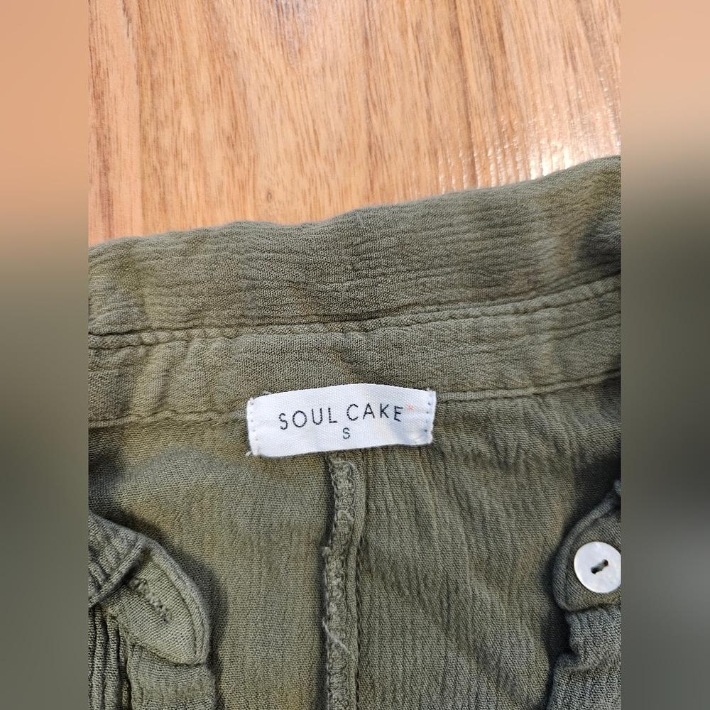 Soul Cake Cropped Olive Green Ruffled Cottagecore Button Up Y2K 90s Fairycore - Picture 4 of 15